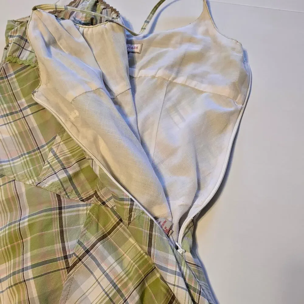 Vintage Tommy Jeans Babydoll Dress Womens Size Medium Green Plaid Preppy Y2K - Picture 8 of 14